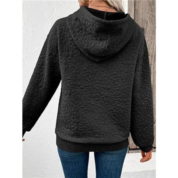 Textured Floral Quilted Hoodie - Picture 3 of 4